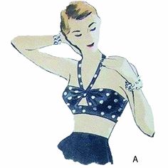 "BEACH BRAS. Pattern includes three styles all buttoned at back. A - Halter neckband drawn through a shaped cutout at mid-section, controls fullness. B - Longer fitted style with shaped bodice neck-line, front and back. C - Straight bra with halter neckband. Lower edge finished with extension band. Offered here as: Digital Download (how to print and assemble). This pattern is also available as a Paper Pattern: https://www.etsy.com/uk/listing/887217060/vintage-1950s-sewing-pattern-set-of?click_ke Pinup Sewing Patterns Free, 1950s Sewing Patterns, Crop Top Bra, Fitted Style, Couture Vintage, Paper Pattern, Sewing Pattern Design, Womens Bras, Vintage Sewing Patterns