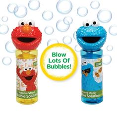 two water bottles with bubbles in the shape of sesame characters