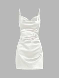 ZAFUL Women's Satin Sleeveless Spaghetti Strap Mini Dress Sexy Slip Cowl Neck Silky Cocktail Party Dresses Short White Silk Dress, Cute Dance Dresses, Club Dresses Nightclub, Short Dresses Party, Short Frocks, Random Character, Belly Shirts, Cocktail Party Dresses, Preppy Dresses