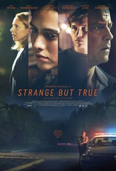 the movie poster for strange but true with two people standing in front of a police car