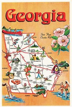 a map of the state of georgia with people and flowers on it's side