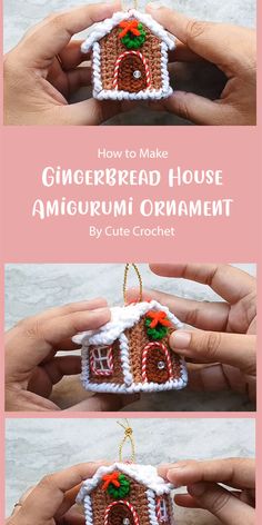 how to make a gingerbread house ornament with crochet and yarn