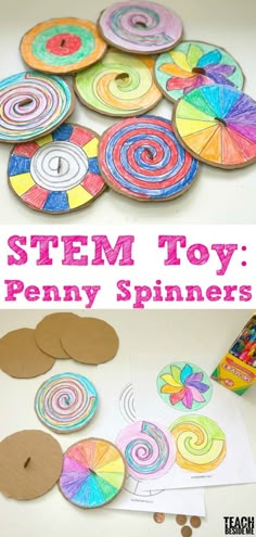 Penny Spinners, Summer Stem, School Age Activities, Preschool Stem, Stem Lesson, Stem Crafts, Homemade Toys, Stem For Kids, Stem Projects