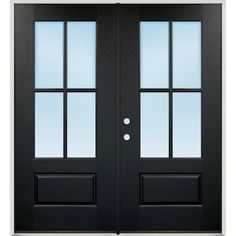 a black double door with two sidelights