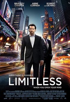 two men in suits standing next to each other on the poster for limitless starring