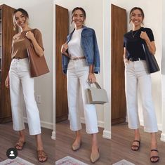 Business Casual Sandals Outfit, Jeans Bianchi Outfit, White Crop Jeans Outfit, White Jeans Outfit Summer, Summer Outf, Outfit Trabajo, Style Straight Leg Jeans, Cropped Jeans Outfit, Straight Jeans Outfit