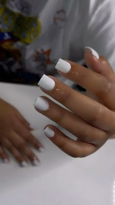 Short Acrylic Set Square, White Very Short Nails, Short White Arclyc Nail, Tampered Short Nails, Plain Short Acrylic Nails Square, All White Short Acrylic Nails, White Short Nails Black Women, Short Cute Nails White, Super Short White Nails