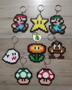 several different types of video game key chains