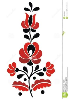 a red and black flower on a white background