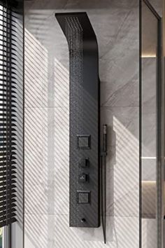 Black Aluminum Shower Panel for the Modern Bathroom - Monsoon Full Body Shower System. Bathroom Suites Modern, Jet Shower Bathroom, Full Body Shower System, Modern Shower Design Tile, Electric Showers Modern, Body Jet Showers, Shower Tower Systems, Smart Shower Ideas, Modern Shower System