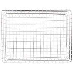 a white metal wire basket on a white background with clippings to the side