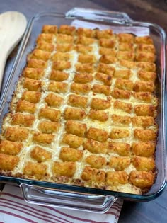 a casserole dish with tater tots in it