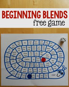 a printable board game with the words beginning blends and free game on it