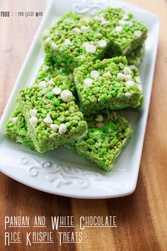 green rice krispy treats on a white plate