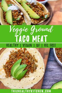 vegan ground taco meat with avocado on the side