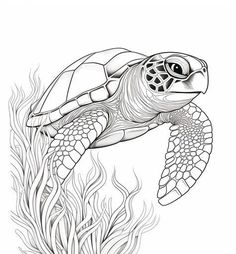 a sea turtle swimming in the ocean coloring page