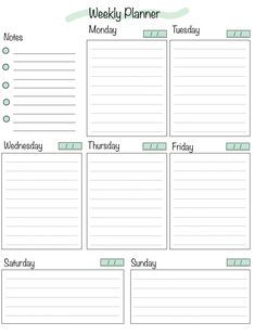 the printable weekly planner is shown