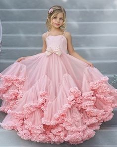 Kids Gowns, Pola Blus, Pattu Langa, Pink Flower Girl Dresses, Tulle Flower Girl, Girls Pageant Dresses, Flower Girl Dresses Tulle, Gowns For Girls, فستان سهرة