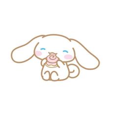 a cartoon bunny holding a cupcake in its mouth