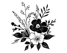 black and white flowers on a white background