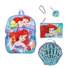 Your little fan can feel like a superstar when they carry around this officially licensed backpack and lunchbox combo set! The backpack has been custom-designed with bright, colorful graphics of Disney characters. A front zippered pocket keeps smaller objects within easy reach, while the mesh side water bottle pockets help your little one stay hydrated throughout the day and features a top handle that makes it easy to carry by hand or clip to your backpack. Recommended Age: 3 Years and Up. Manda Backpack And Lunchbox Set, Disney Princess Backpack, Princess Backpack, Beach Backpack, Frozen Kids, Unicorn Bracelet, Cheer Up Gifts, Colorful Graphics, Princess Kids