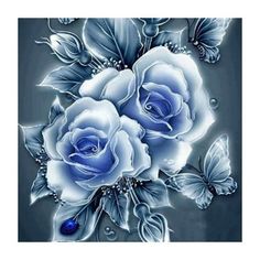 blue roses and butterflies framed print