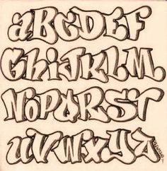 some type of lettering that is drawn in black and white ink with the letters below it