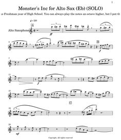 the music score for monster's inc alto sax solo, with notes and chords