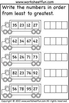 the worksheet for numbers in order from least to greatest, is shown here