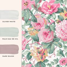 three shades of white, pink and green paint with flowers on them in different shades