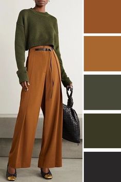 Hoc Autumn Leaf Outfits, Autumn Color Palette Fashion Outfit, Color Theory Outfits, Mustard Color Outfits, Muted Color Outfits, Autumn Palette Outfits, Warm Color Outfits, Brown Color Combinations Outfits, True Autumn Outfits