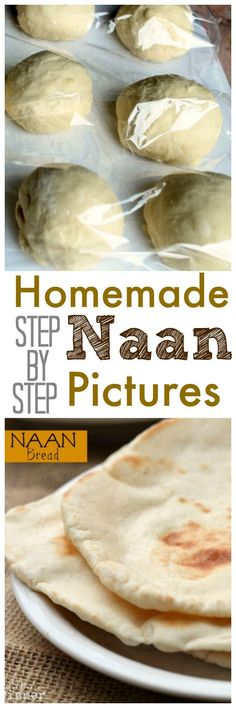 homemade step by step naan pictures on a plate with text overlay that reads homemade step by step naan pictures