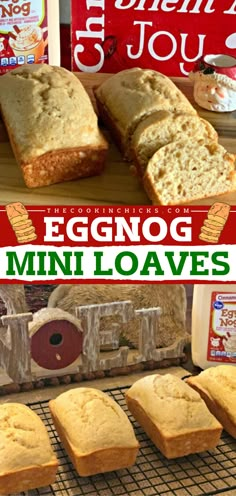 Time for another holiday baking recipe! It's perfect for Christmas morning brunch. Along with the flavors of rum extract and spices, these mini loaves of moist eggnog bread are an easy breakfast treat everyone will love! Mini Egg Nog Bread, Eggnog Mini Loaves, Christmas Breads Mini Loaves, Eggnog Bread Mini Loaves, Mini Loaves Christmas, Mini Christmas Cake Loafs, Eggnog Quick Bread, Christmas Bread Mini Loaves, Eggnog Loaf Recipe