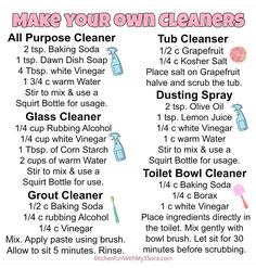 the rules for how to make your own cleaners with instructions on how to use them