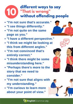 a poster with different types of people talking to each other and the words 10 different ways to say that is wrong