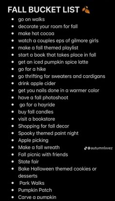 the fall bucket list is shown in black