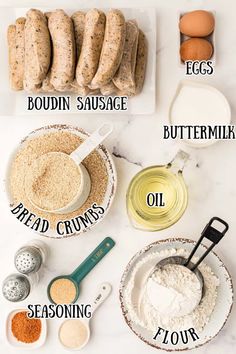 the ingredients to make bread are shown in bowls