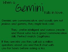 a poem written in black on a green background with the words germini, falls in love