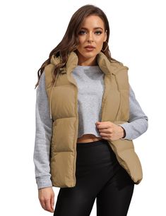 PRICES MAY VARY. Puffer vest with removable hood women Front zippper closure, two side pockets, women cotton padded vest Regular fit, stand-up collar, solid color, sleeveless puffy vest jacket for women fashion Cute and stylish, this women's winter outerwear vest will be a good layered piece, which can be added to your winter wardrobe The casual padded gilet for women can match with jeans or sweater for a chic look. Basic and versatile puffer down vest that will give you a comfy and trendy fit Puffer Vest Women, White Puffer Vest, Brown Puffer, Puffer Gilet, Oversized Puffer, Womens Puffer Vest, Black Puffer Vest, Puffy Vest, Vest Women