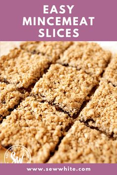 an image of homemade easy mincemeat slices on a plate with text overlay