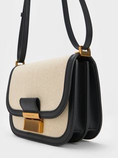 Black Charlot Canvas Crossbody Bag - CHARLES & KEITH US Canvas Clutch Bag, Timeless Shoulder Bags, Charles And Keith Bags Outfit, Classic Black Crossbody Bag, Cute Everyday Bags, Gift Bags Ideas, Charles Keith Bags, Charles And Keith Bags, Charles And Keith