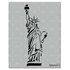 the statue of liberty stencil is shown in black on a gray background,