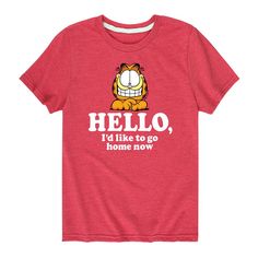 He'll be feline fine in this fun boys' Garfield Like To Go Home Now graphic tee. He'll be feline fine in this fun boys' Garfield Like To Go Home Now graphic tee. Crewneck Short sleevesFABRIC & CARE Solid colors: cotton Heather colors: cotton, polyester Machine wash Imported Size: Large. Color: Red. Gender: male. Age Group: kids. Material: Polyester|Cotton. Graphic Apparel, Boy Tees, Toddler Boy Outfits, Heather Blue, Top Graphic Tees, Mens Crew Neck, Graphic Tee Shirts, Tee Shop, Toddler Outfits