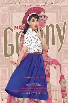 the poster for miss grooy features a woman in a polka dot top and blue skirt