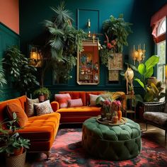 a living room filled with lots of furniture and plants