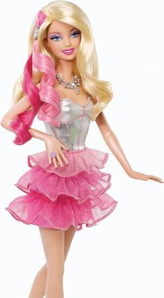 the barbie doll is wearing a pink dress