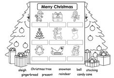 christmas worksheet for kids with pictures and words on the page, including presents