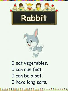 an animal saying rabbit in front of a sign