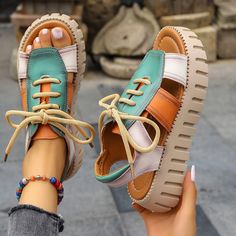 Faster shipping. Better service Hippie Sandals, Sandals Comfortable, Sandals Casual, Sandal Platform, Faux Leather Heels, Cutout Design, Loafer Sneakers, Platform Heel, Summer Sandals