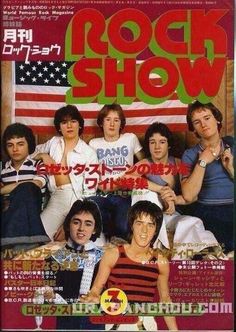 an advertisement for the rock show with many young men in front of an american flag